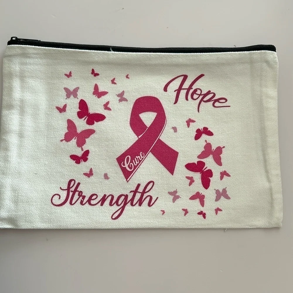 Breast Cancer Awareness Canvas Makeup Bag HOPE CURE STRENGTH / New